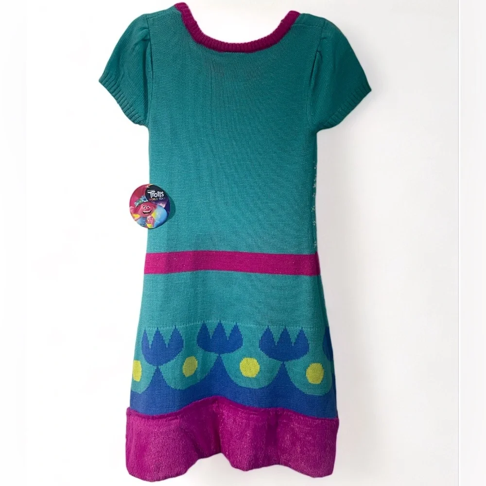 Trolls World Tour Trolls Girl's Poppy Sweater Knit Dress (Blue/Pink, 7-8) - Picture 2 of 14
